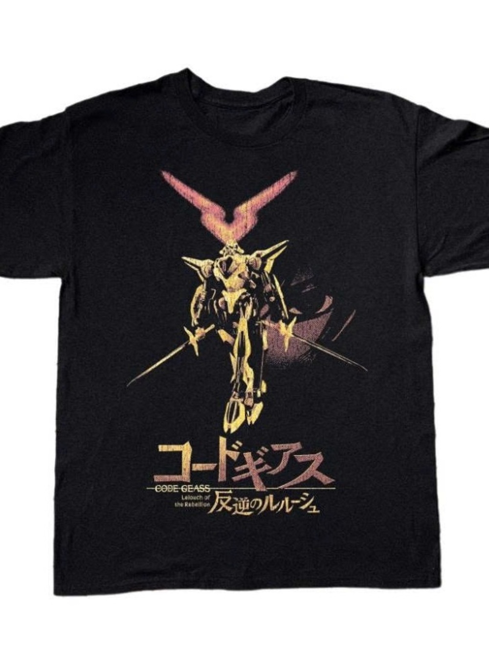 Code Geass Black Graphic Tee with Gold Mecha Print